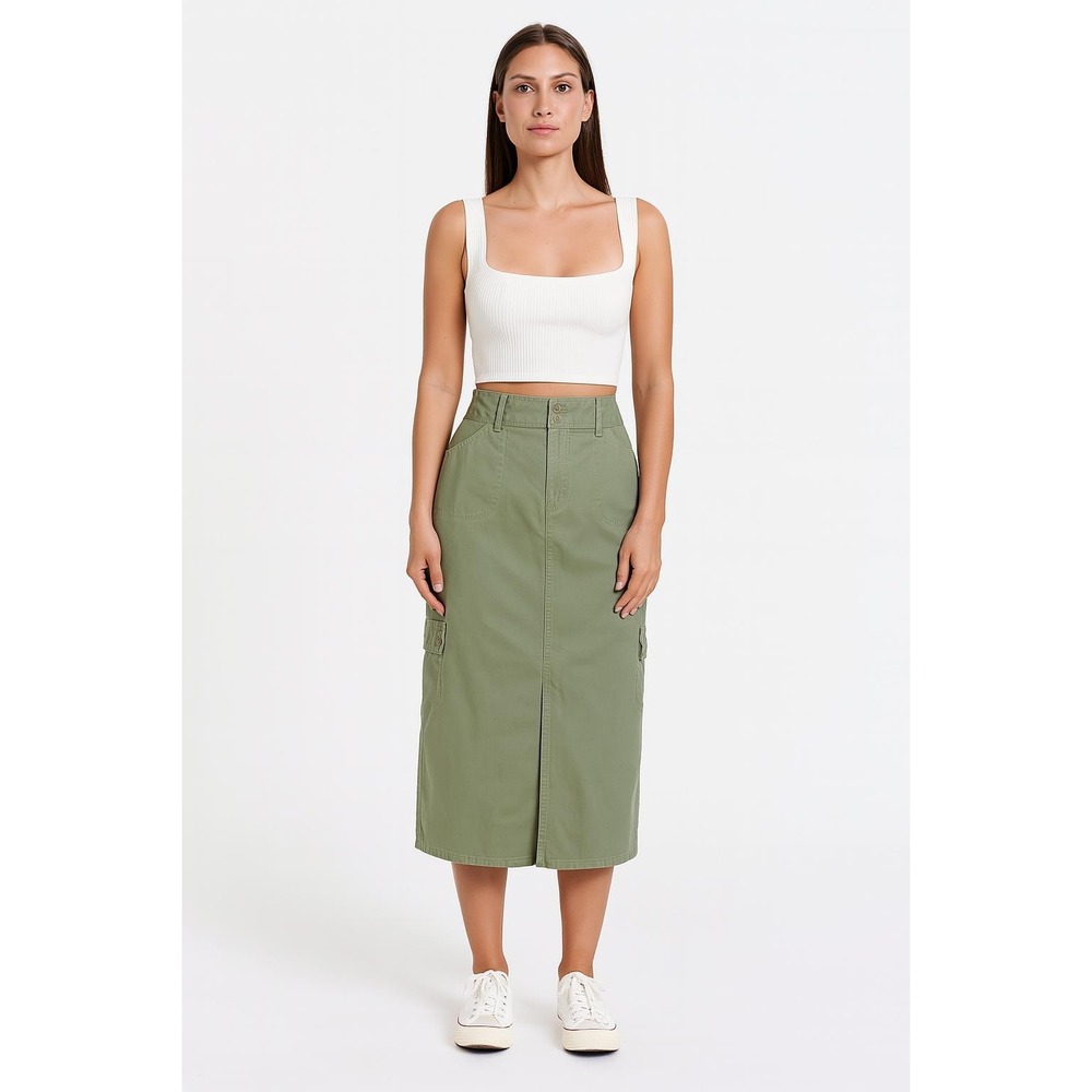 y2k vintage olive green khaki cargo midi skirt